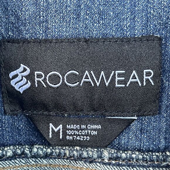 Rocawear Jean Vest Mens Medium Cotton Y2K Raw Hem Button Up Denim Logo - Picture 8 of 15